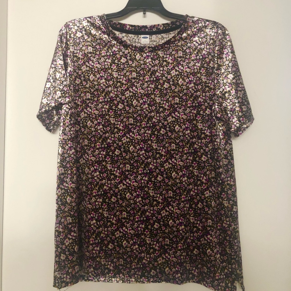 Old Navy Floral Purple Velvet Blouse Size L
